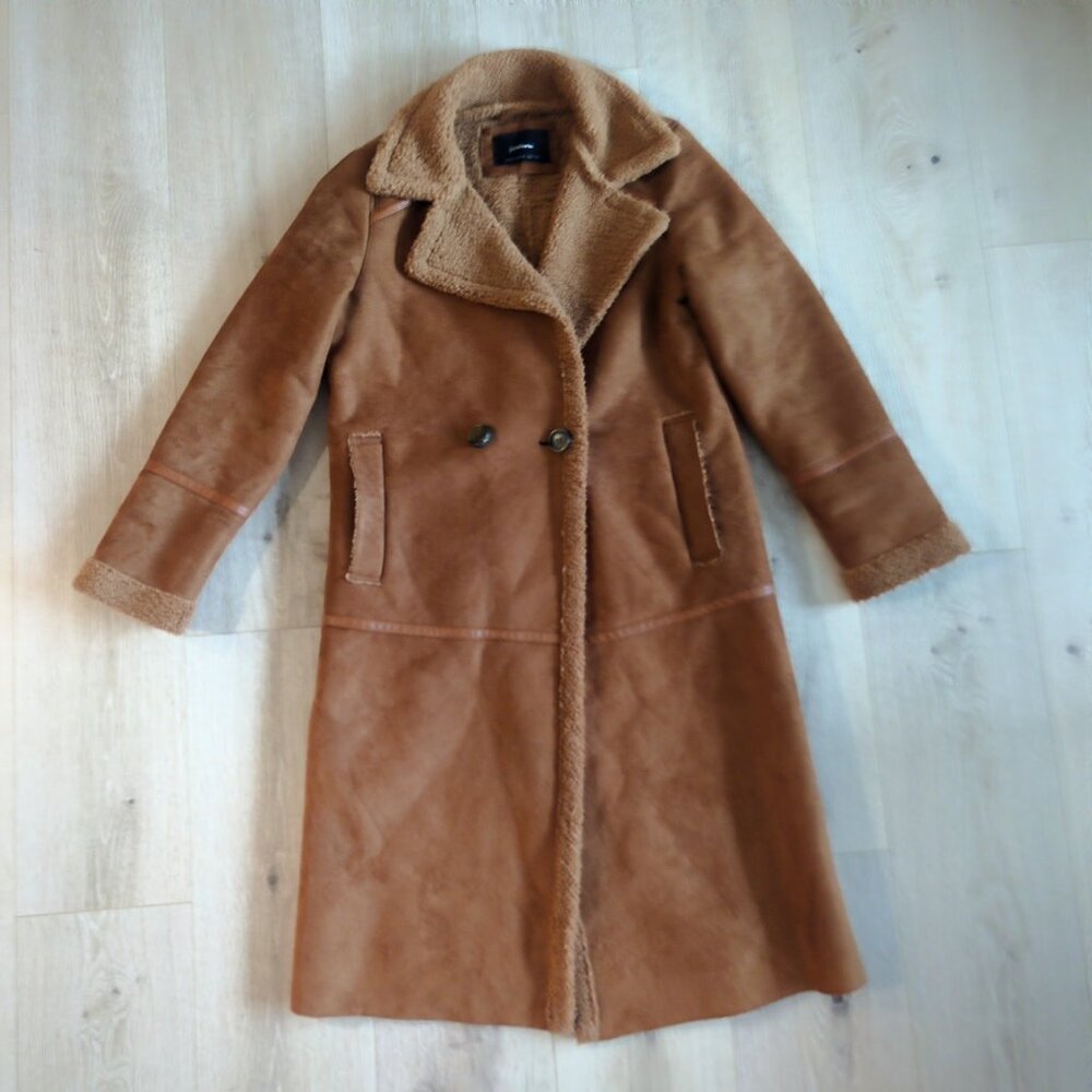 Stradivarius Shearling Camel Long Coat Small